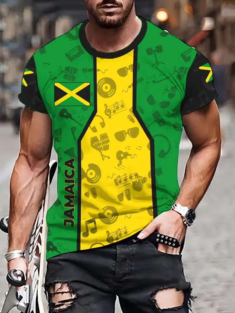 3D Print Jamaica Hummingbird Graphic T-Shirt For Men Casual Short Sleeve Crew Neck Tshirts Men's Plus Size  Jamaica Flag Tshirt