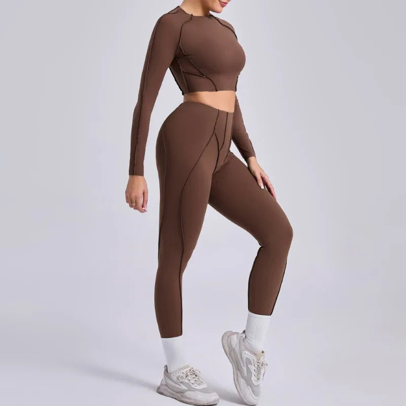 Seamless Yoga Sets Sports Fitness Hip-lifting High Waist Skinny Long-sleeved Suit Running Workout Gym Leggings Sets for Women