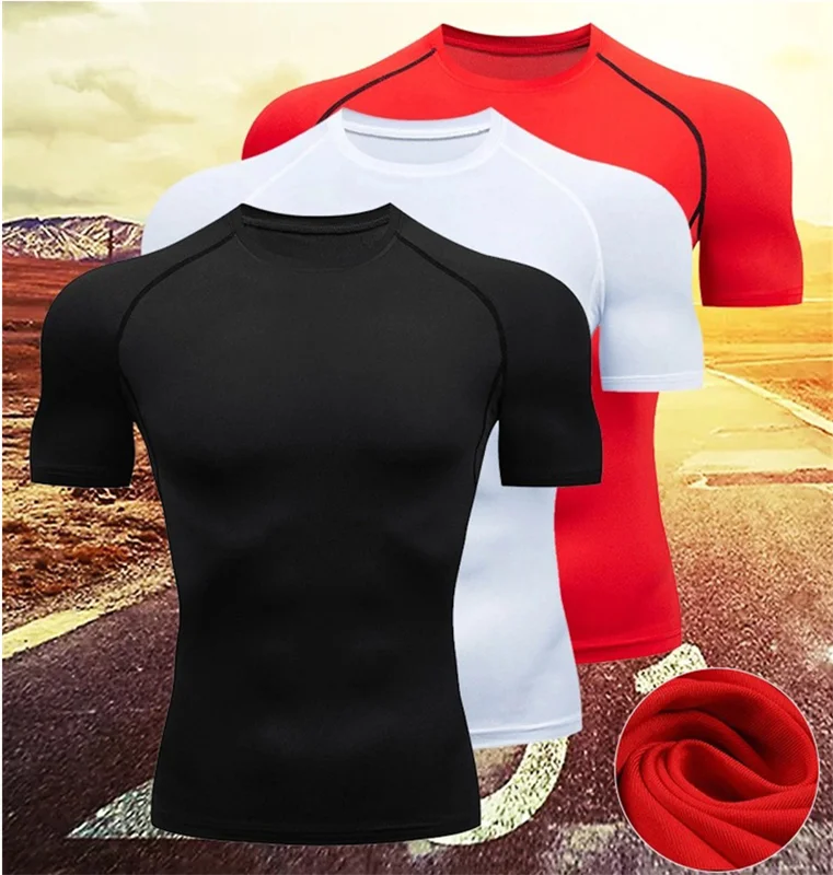 Summer Casual Run Compression T-Shirt Men Tops Bat Print Quick-Dry Fitness Gym Sportswear MMA Rashguard Jersey Workout Tee Male