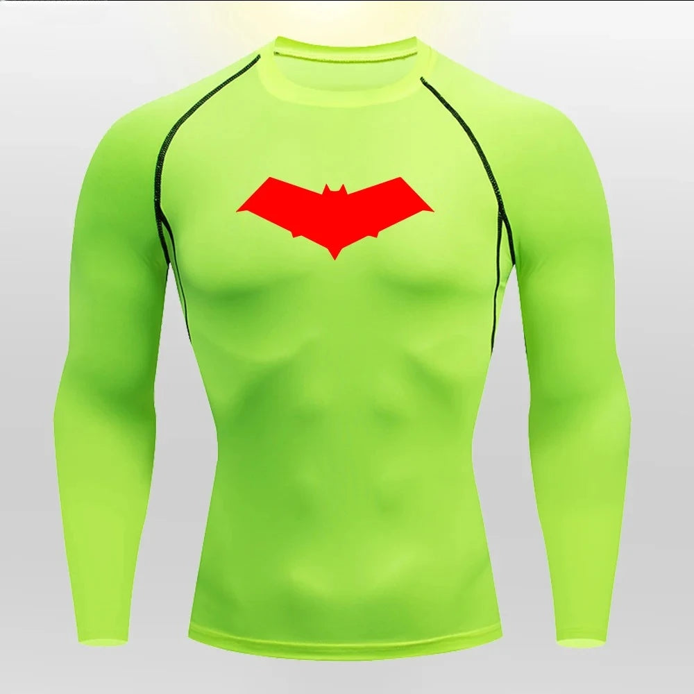 Summer Casual Run Compression T-Shirt Men Tops Bat Print Quick-Dry Fitness Gym Sportswear MMA Rashguard Jersey Workout Tee Male