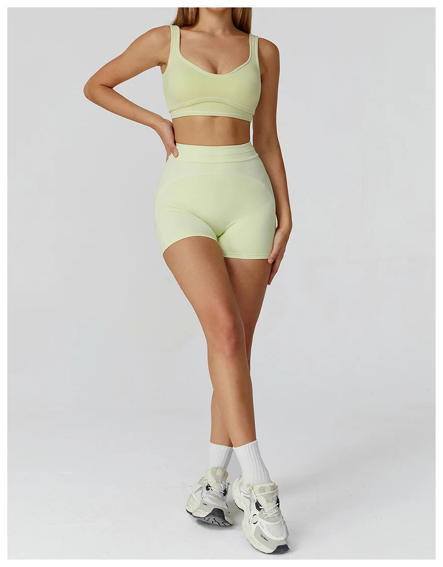 Women Yoga Set Tracksuit Sportswear Workout Athletic Wear Gym Vest Shorts Legging Fitness Bra Crop Top Long Sleeve Sports Suits