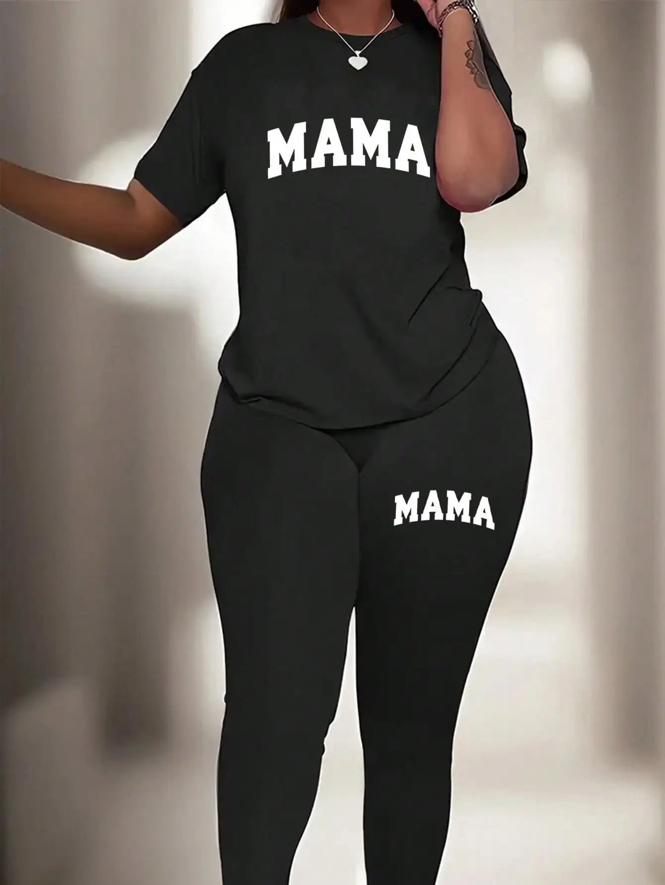 2026 Women's New Casual Spring/Summer Two Piece Set Round Neck Letter Printed Short Sleeve T-shirt and Letter Printed Pants Set