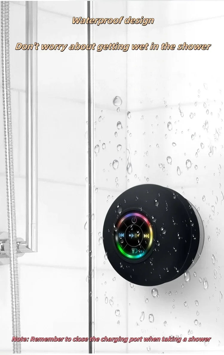 Mini suction cup Bluetooth speaker waterproof hands-free microphone for indoor bathrooms, swimming pools and beaches