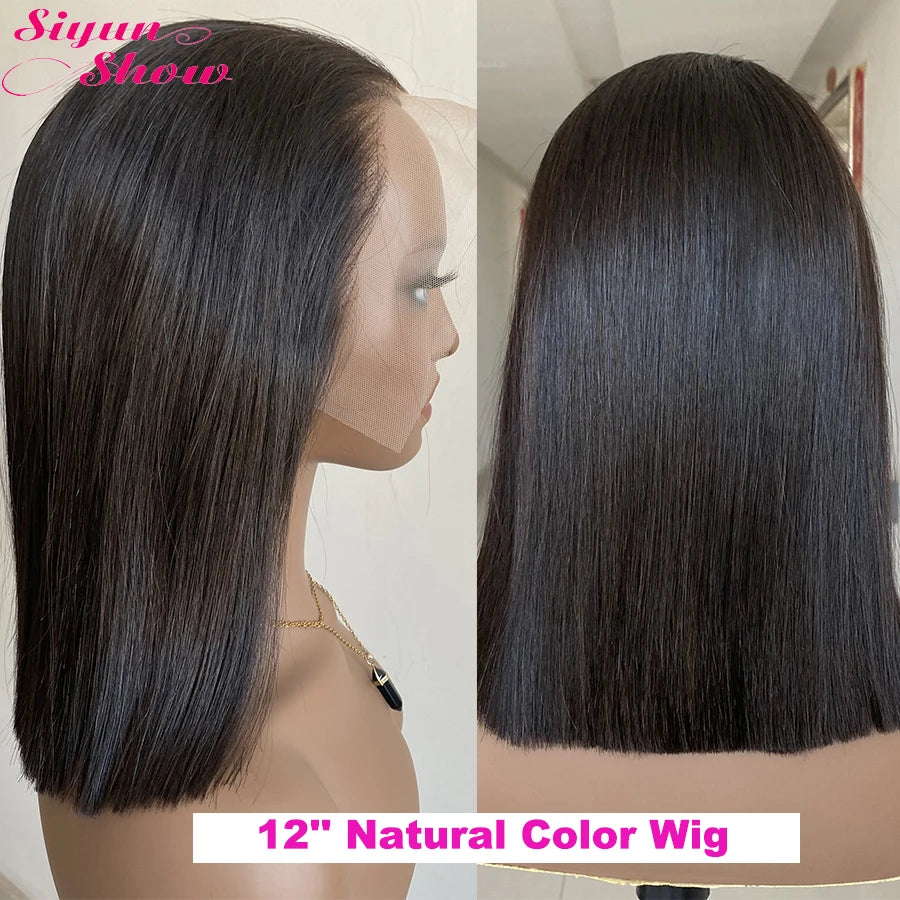 Bone Straight HD Lace Frontal Wig Raw Vietnamese Hair Double Drawn Short Bob Human Hair Wigs For Women Pre Plucked Ombre Brown