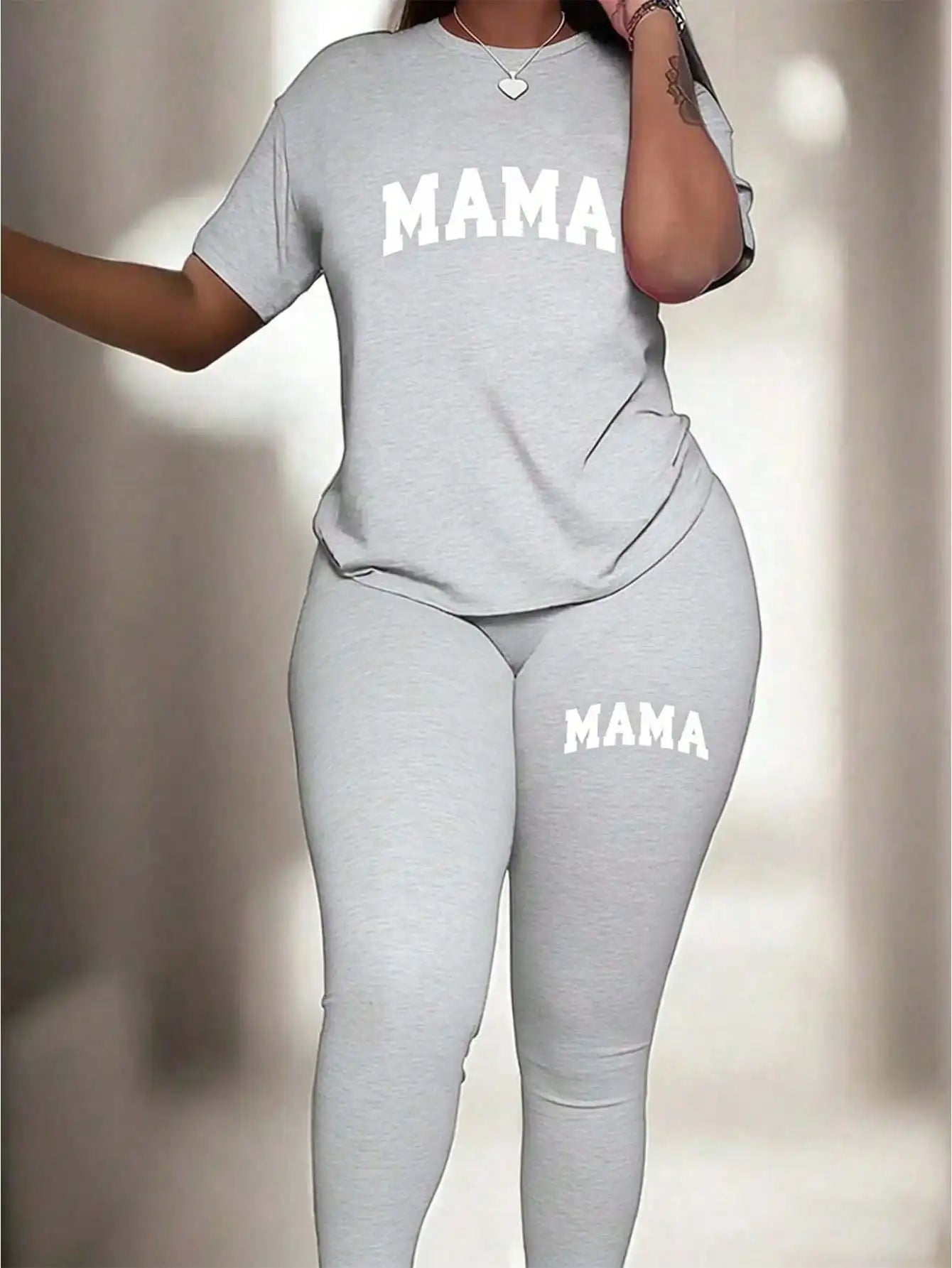 2026 Women's New Casual Spring/Summer Two Piece Set Round Neck Letter Printed Short Sleeve T-shirt and Letter Printed Pants Set