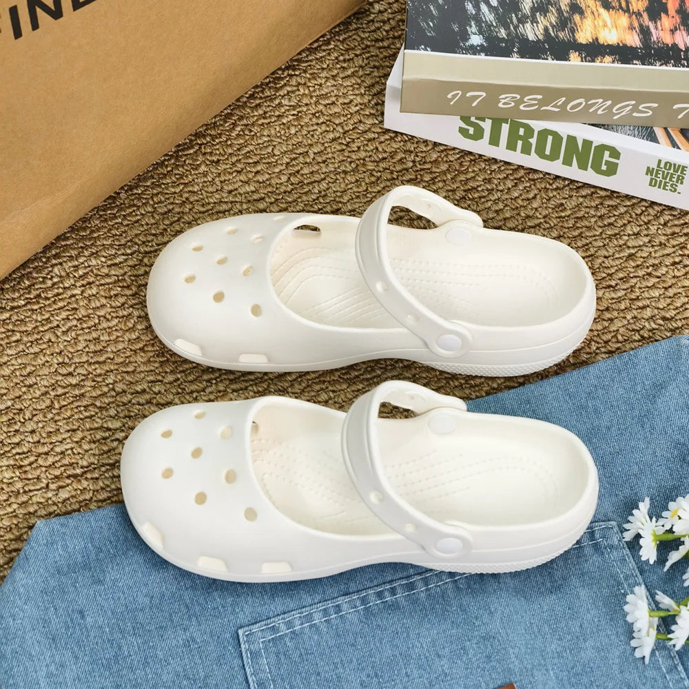 Summer New Women's Cute Ballet Hole Shoes Retro EVA Outer Wear Mary Jane Shoes Anti Slip Outdoor Beach Sandals