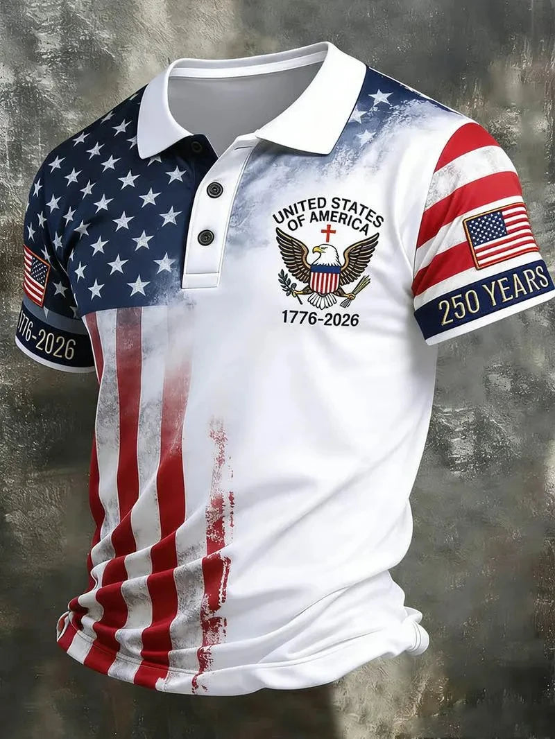 New America 250th Anniversary Polo Shirt USA Flag 1776–2026 Patriotic Shirt American Independence Day Apparel Fourth Of July