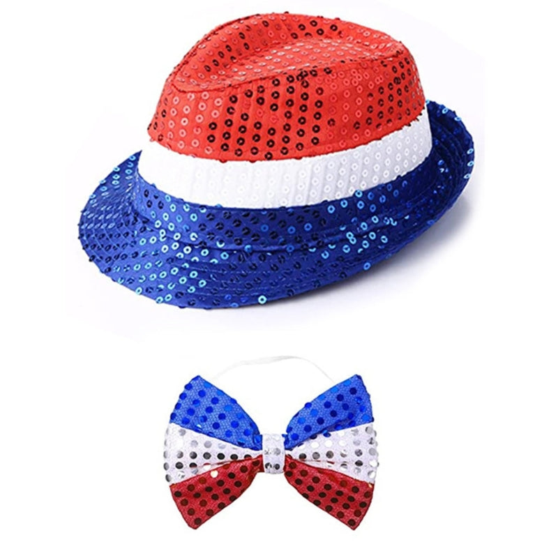 Independance Day Costume Uncle-Sam Accessories Top Hat Sequins Hat Headband Necklaces Stockings for Women & Men
