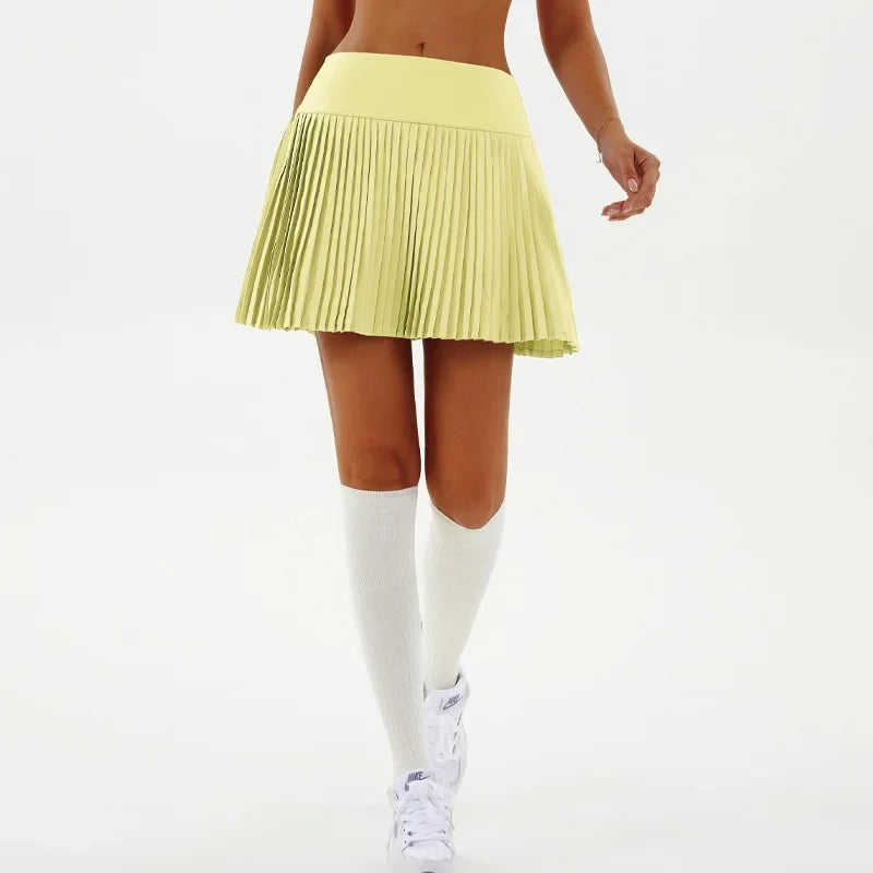 High Waist Women Tennis Pleated Skirt with Inner Lining High Waist Double Layer Design Sport Sexy Fitness Yoga Shorts Dancing