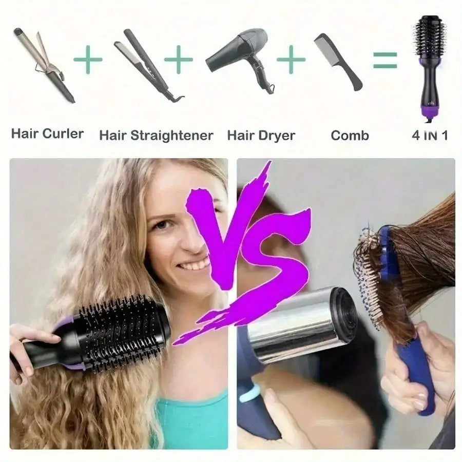 4-in-1 Hot Air Brush & Hair Dryer Set | Combines Curling, Straightening, Drying, and Styling (Includes Rotating Ceramic Brush) |