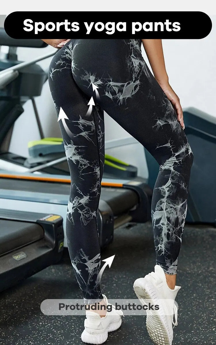Women's High Waist Yoga Pants Tie-dye Seamless Hip Lift Leggings High Stretch Breathable Running Sports Fitness Pants