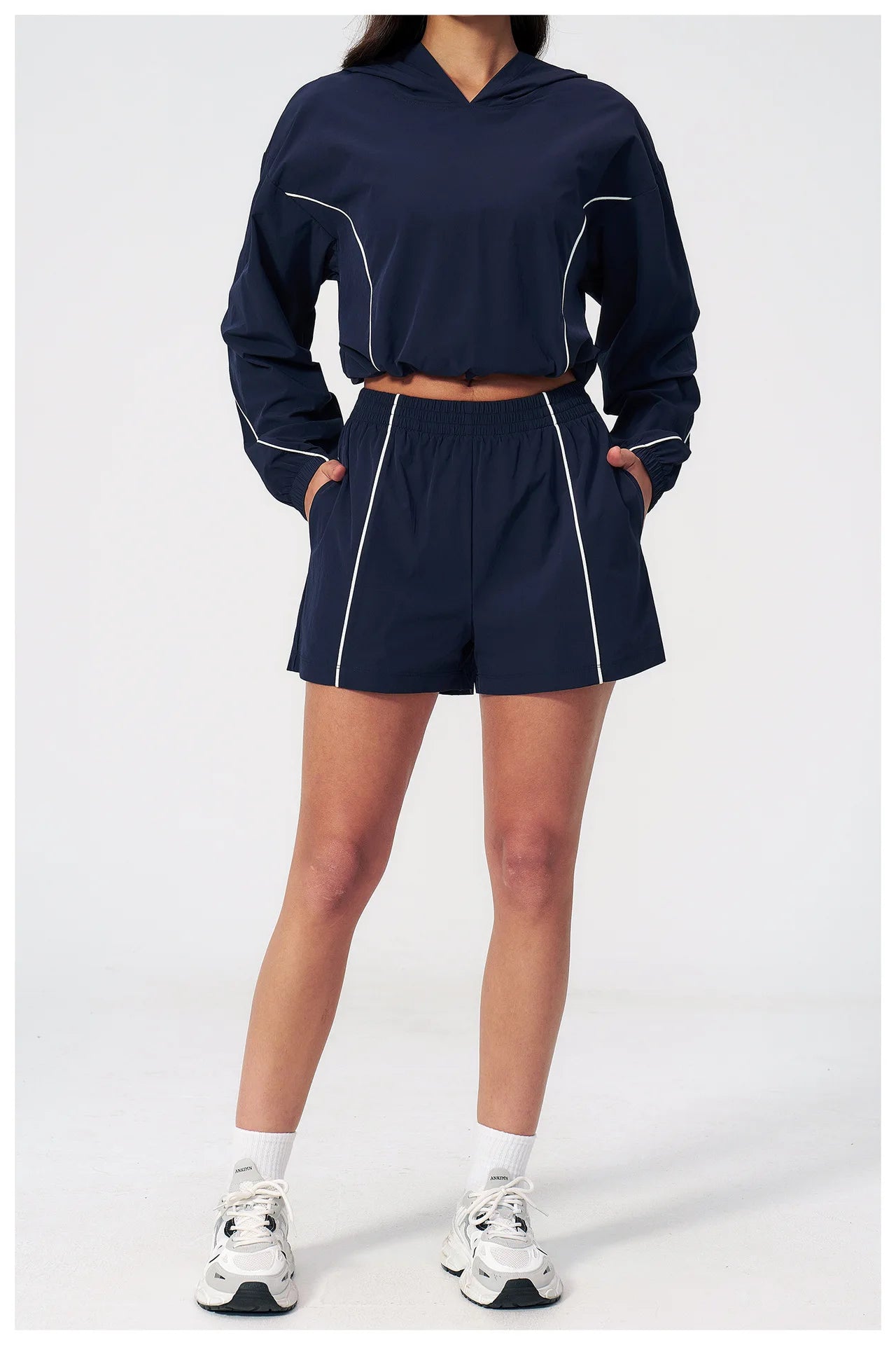 Summer Sunscreen Sports Set Women Zipper Windproof Hooded Sunscreen Fitness Set Yoga Outfits Female Outdoor Workout Cycling Set