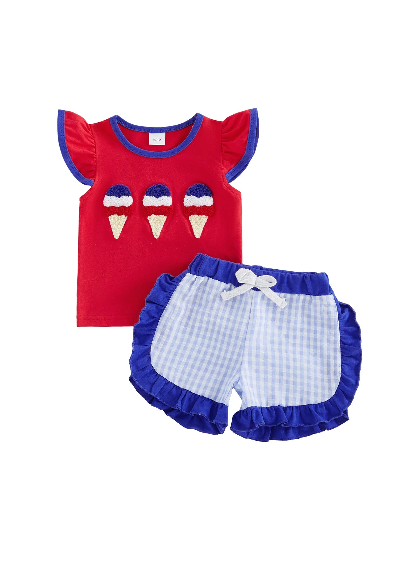 Toddler Girl 4th of July Outfits Ruffle Sleeve American Flag Print Tops Denim Shorts Set Kids Independence Day Clothes