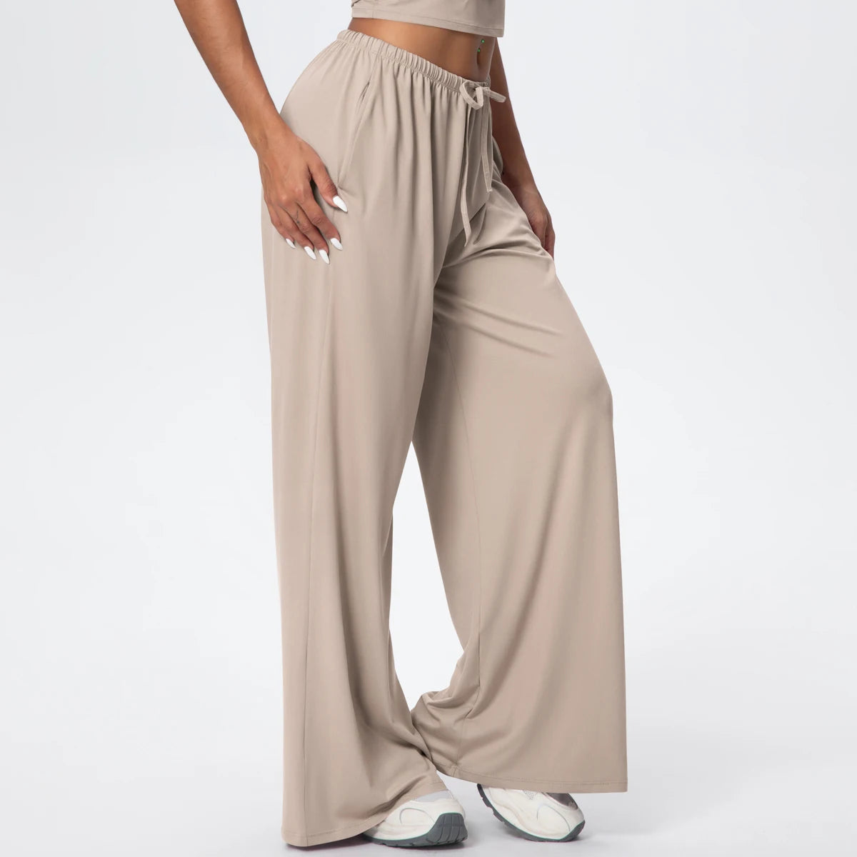 Women Quick Drying Wide Leg Yoga Pants Loose Yoga Pants High Waist With Pockets Fitness Sport Gym Workout Drawstring Full Length