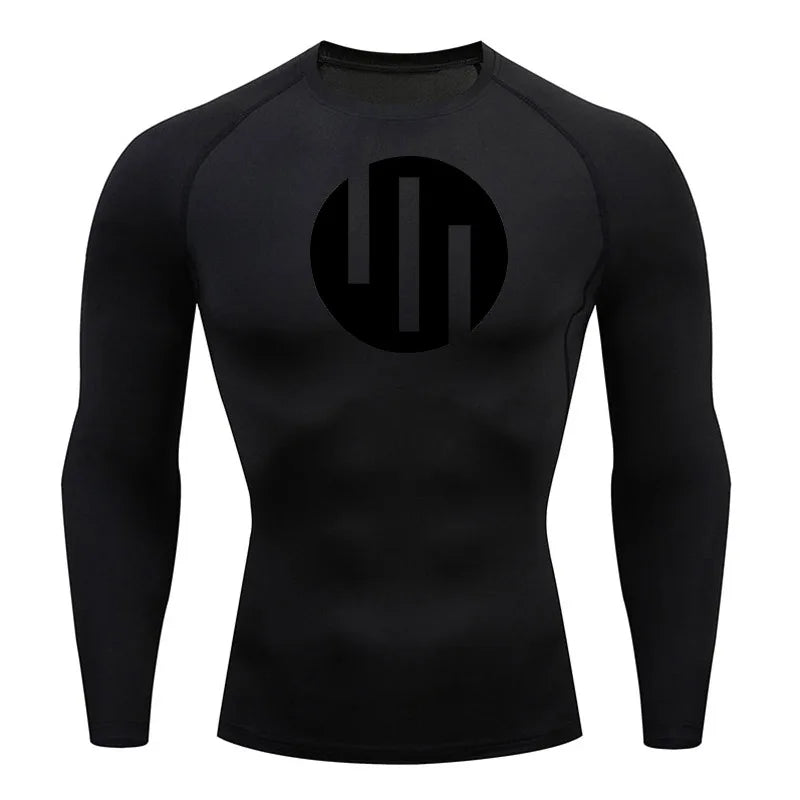 New Gym Short Sleeve Running T-Shirt Men's Compression Long Sleeve Shirt Sun Protection Quick Drying Sports Top Black Sportswear