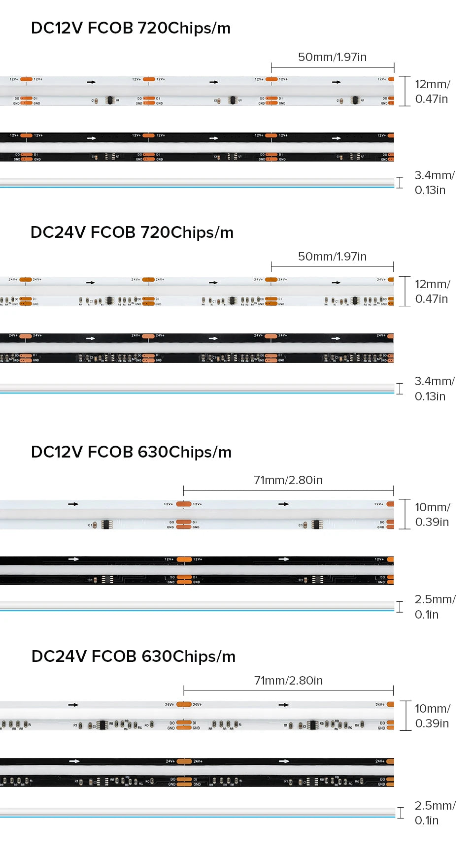 FCOB SPI RGB IC LED Light Strip WS2811 Addressable 720 630 LEDs Dream Color DC12V 24V WS2812B High Flexible FOB COB Lights