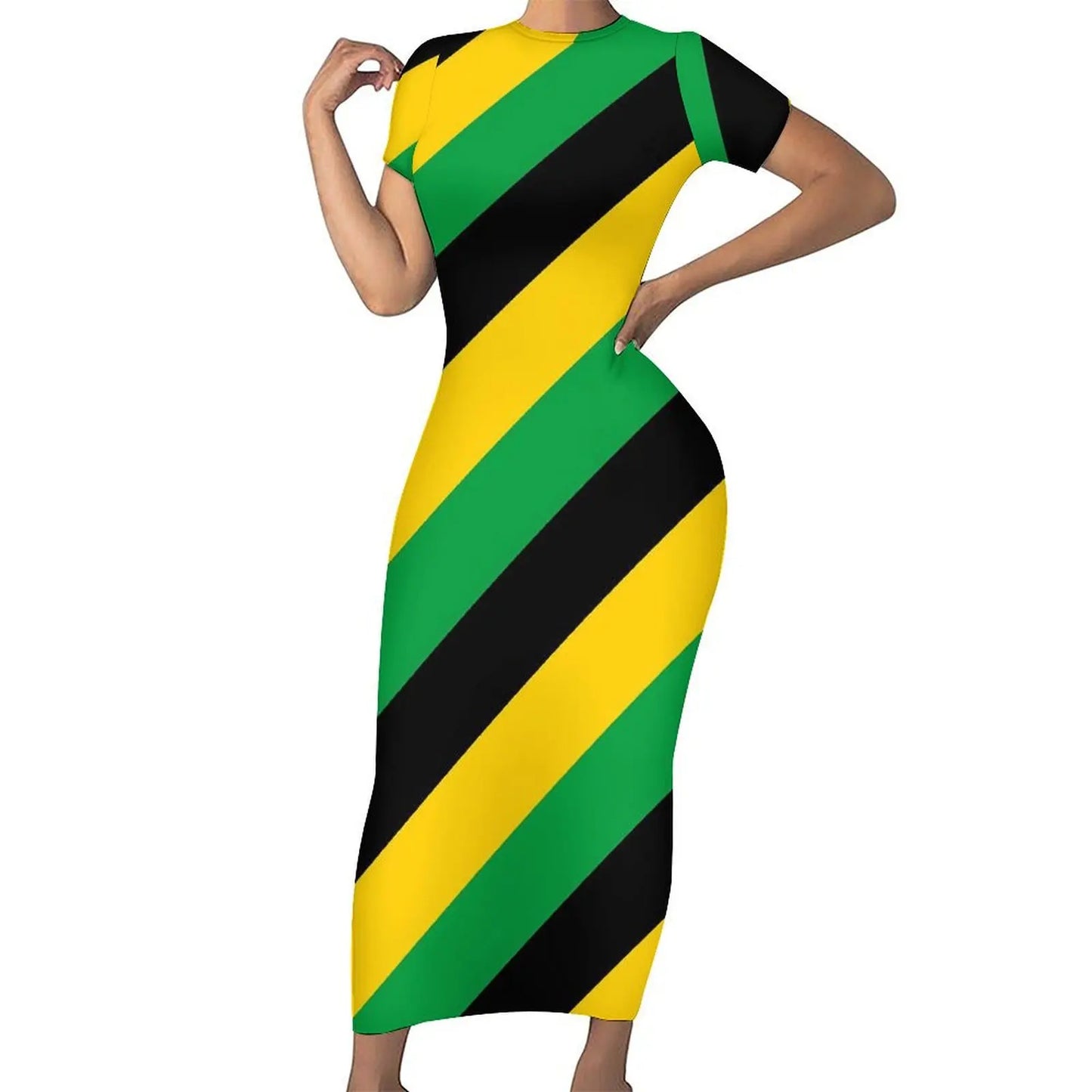 Jamaican Flag Dress Short Sleeve Love for Jamaica Cute Maxi Dresses Spring Aesthetic Custom Bodycon Dress Big Size 4XL 5XL