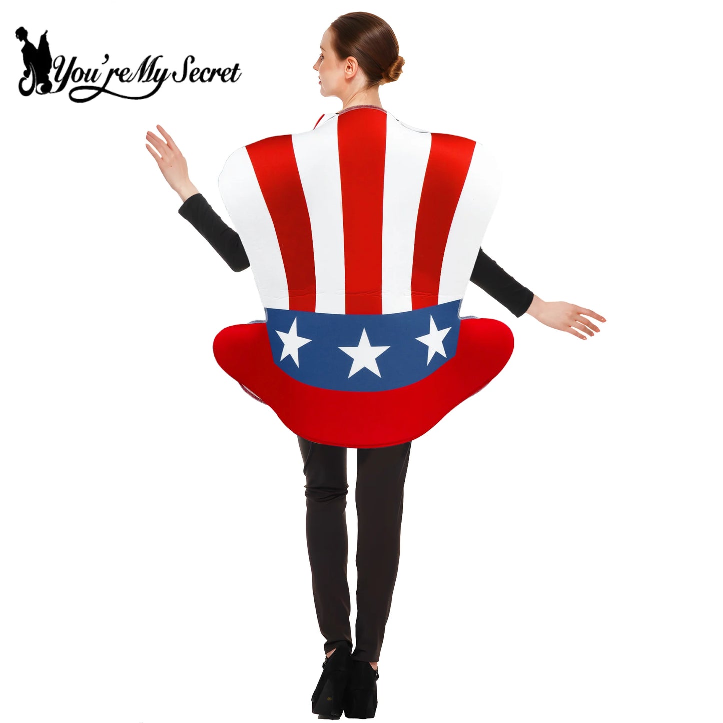 [You're My Secret] Uncle Sam Hat Shaped Costume USA Stars Stripes Funny Novelty Outfit 4th of July Printed Patriotic Dress Up