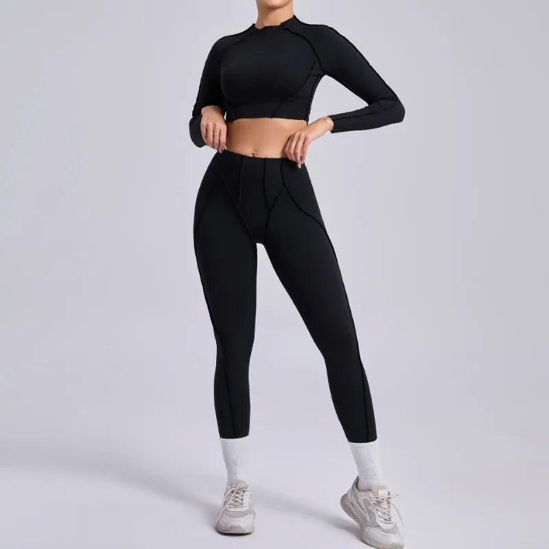 Seamless Yoga Sets Sports Fitness Hip-lifting High Waist Skinny Long-sleeved Suit Running Workout Gym Leggings Sets for Women