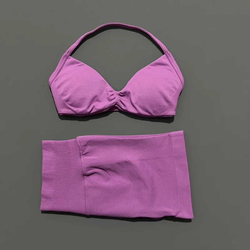 2 Piece Sports Yoga Set Sportswear Woman Gym Strappy Bra And Shorts Activewear Pilates Clothes Sports Workout Fitness Suit