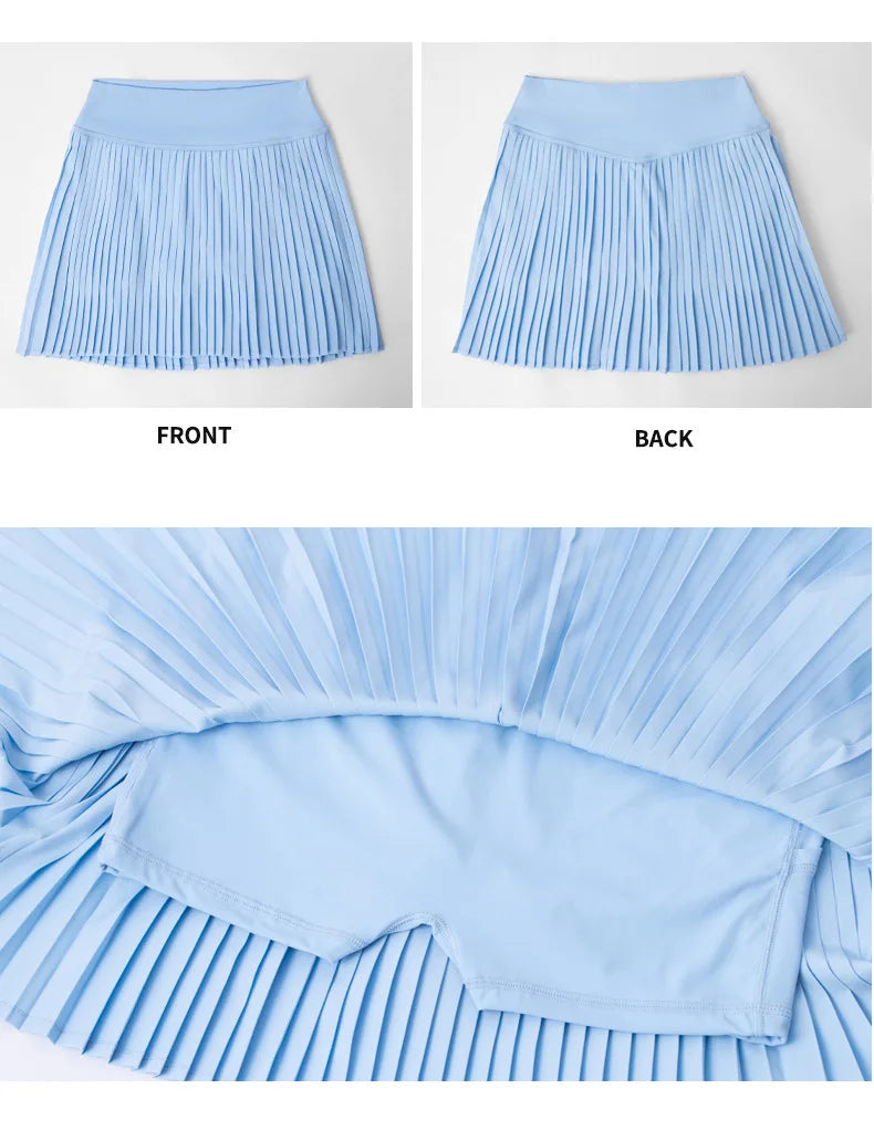 High Waist Women Tennis Pleated Skirt with Inner Lining High Waist Double Layer Design Sport Sexy Fitness Yoga Shorts Dancing