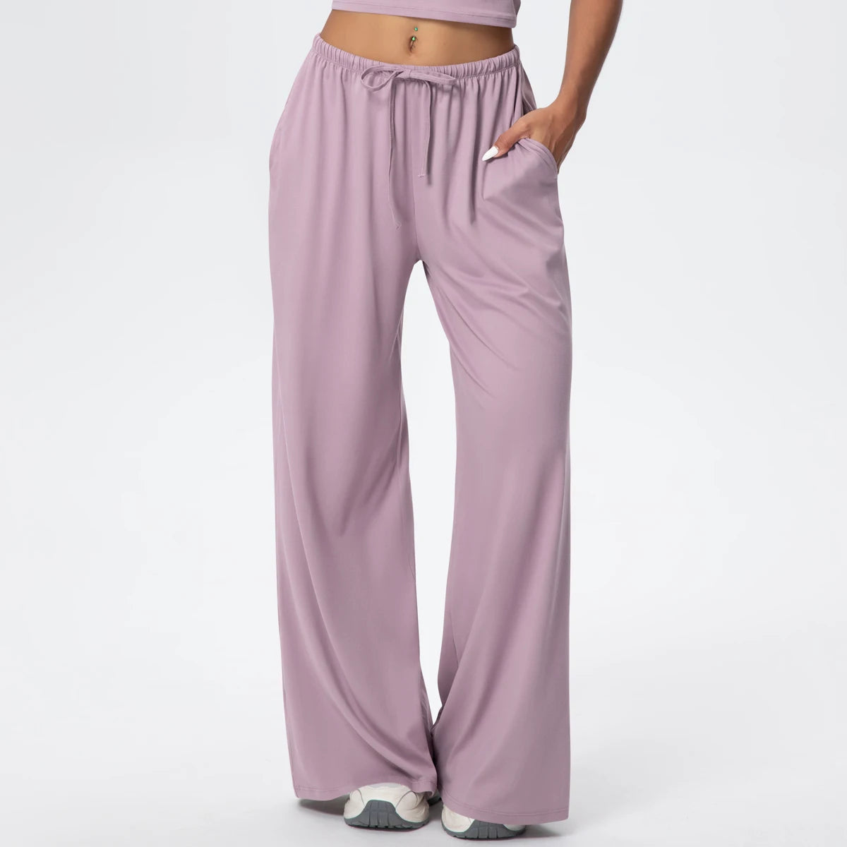 Women Quick Drying Wide Leg Yoga Pants Loose Yoga Pants High Waist With Pockets Fitness Sport Gym Workout Drawstring Full Length