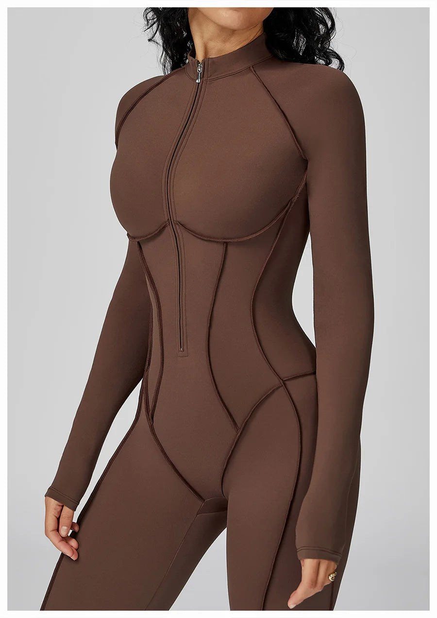 New Autumn/Winter Women One-piece Seamless Yoga Jumpsuits leggings Long-sleeved Zipper Slim Fit Sports Fitness Outfit Tracksuits