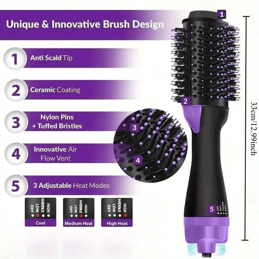 4-in-1 Hot Air Brush & Hair Dryer Set | Combines Curling, Straightening, Drying, and Styling (Includes Rotating Ceramic Brush) |