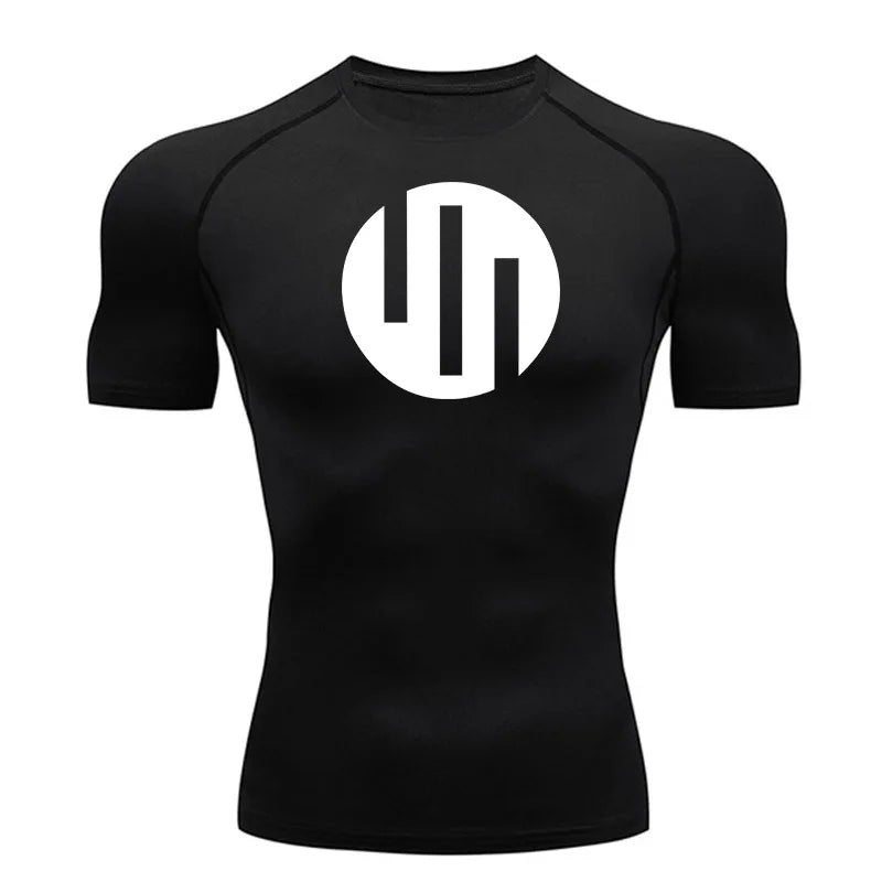New Gym Short Sleeve Running T-Shirt Men's Compression Long Sleeve Shirt Sun Protection Quick Drying Sports Top Black Sportswear