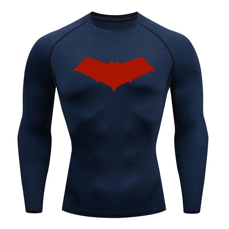 Summer Casual Run Compression T-Shirt Men Tops Bat Print Quick-Dry Fitness Gym Sportswear MMA Rashguard Jersey Workout Tee Male