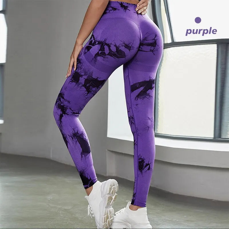 Women's High Waist Yoga Pants Tie-dye Seamless Hip Lift Leggings High Stretch Breathable Running Sports Fitness Pants