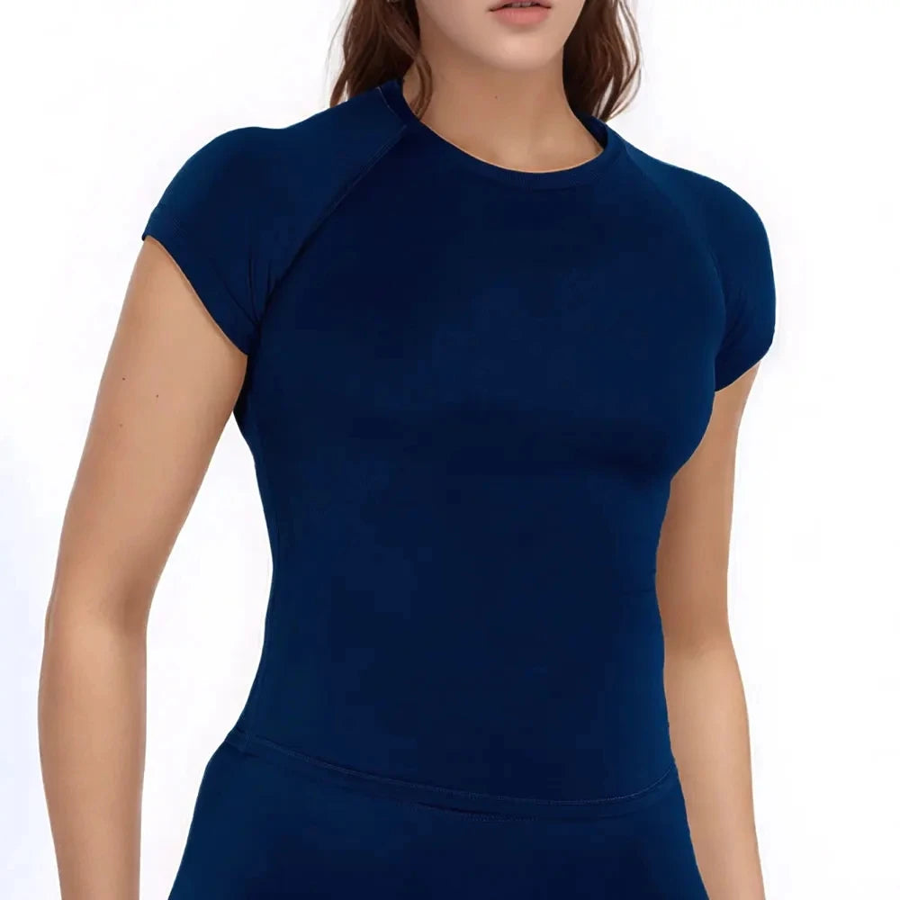 Impact Short Sleeve Top for Women Gym Crop Top Light Weight Seamless Yoga Top Workout T Shirt Longline Stretchy Sports Shirts