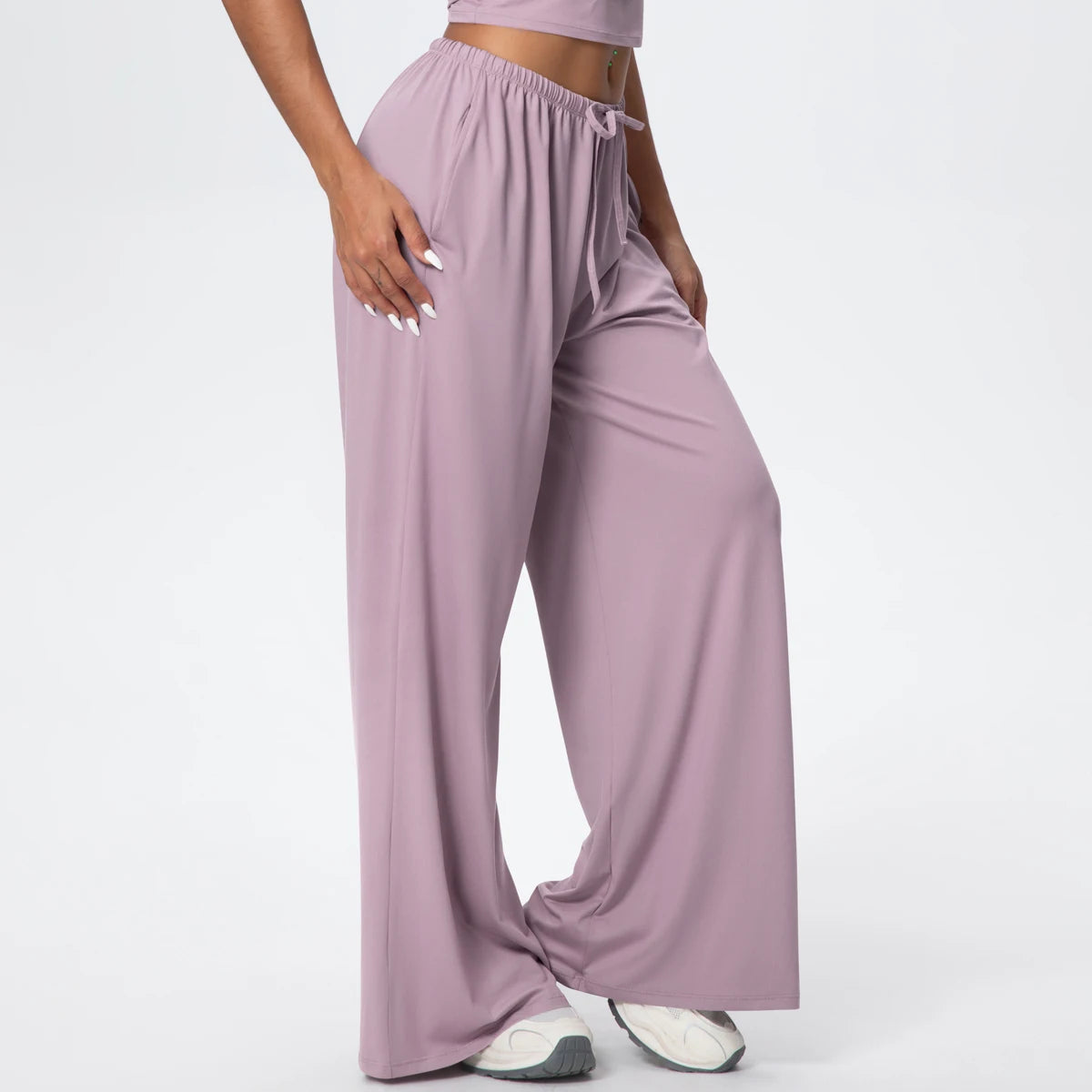 Women Quick Drying Wide Leg Yoga Pants Loose Yoga Pants High Waist With Pockets Fitness Sport Gym Workout Drawstring Full Length