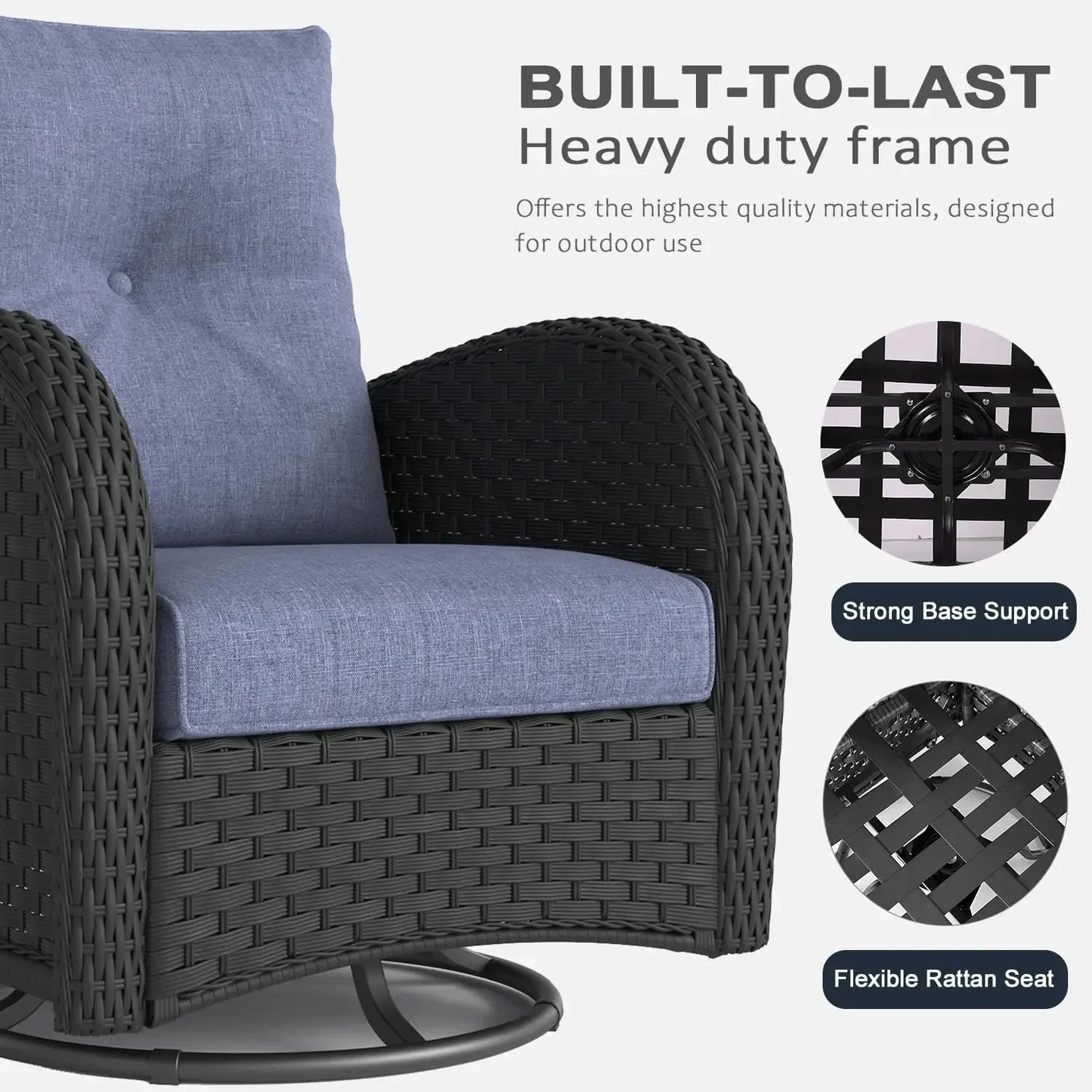 5 Pieces Outdoor Patio Furniture Set, Rattan Wicker Sectional Swivel Rocker Chairs Sets