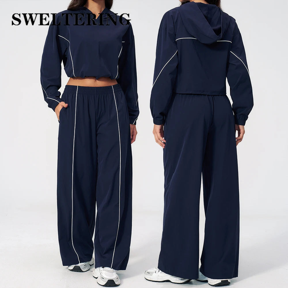 Summer Sunscreen Sports Set Women Zipper Windproof Hooded Sunscreen Fitness Set Yoga Outfits Female Outdoor Workout Cycling Set