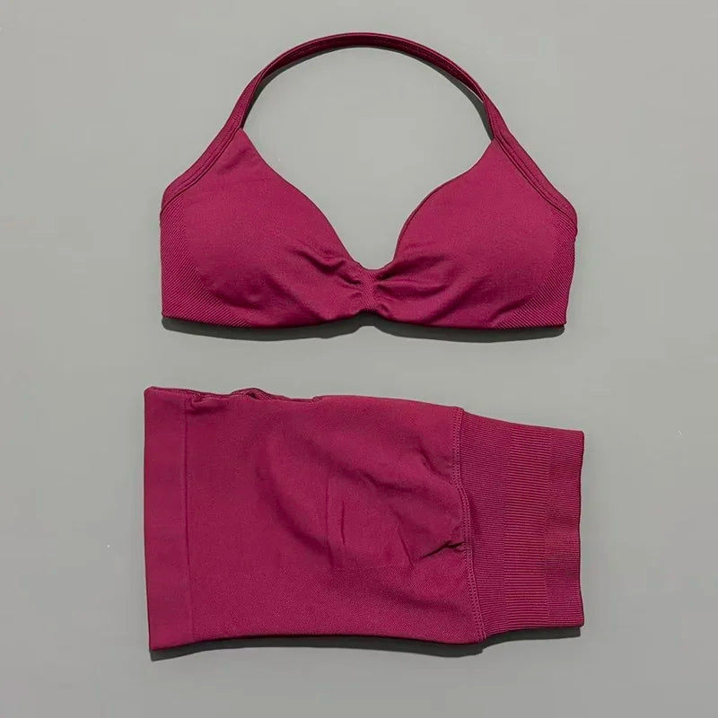 2 Piece Sports Yoga Set Sportswear Woman Gym Strappy Bra And Shorts Activewear Pilates Clothes Sports Workout Fitness Suit