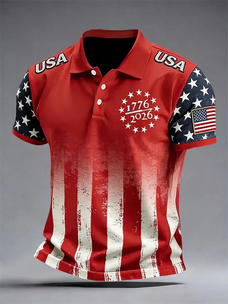 America 250th Anniversary Polo Shirt USA Flag 1776–2026 Patriotic Golf Polo American Independence Day Apparel Fourth Of July Top