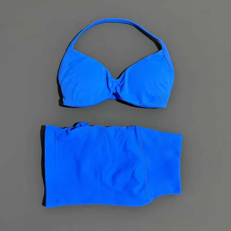 2 Piece Sports Yoga Set Sportswear Woman Gym Strappy Bra And Shorts Activewear Pilates Clothes Sports Workout Fitness Suit
