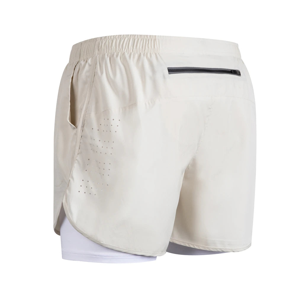New men's running double-layer shorts quick-drying fitness 2-in-1 shorts men's sports workout training bodybuilding shorts male