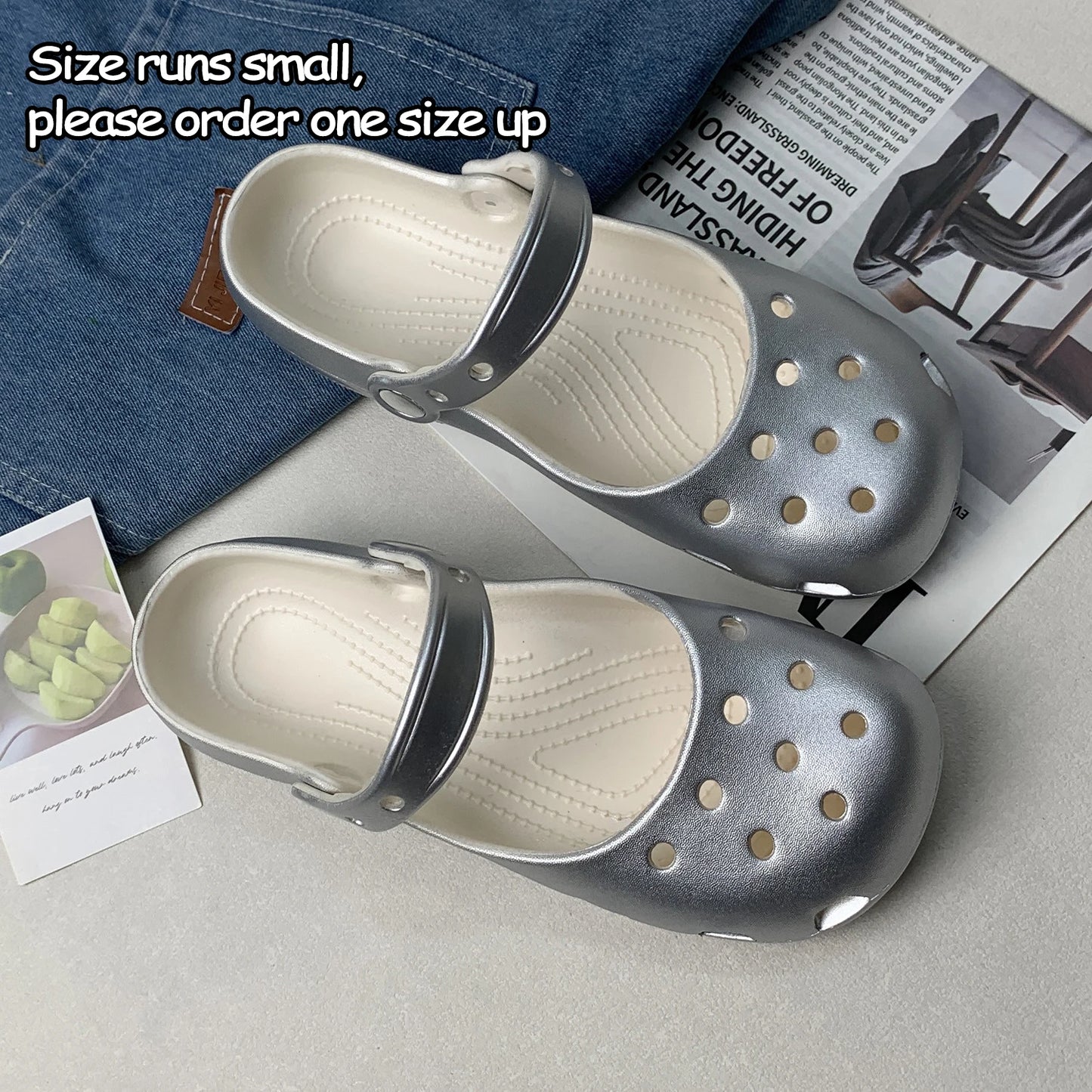 Summer New Women's Cute Ballet Hole Shoes Retro EVA Outer Wear Mary Jane Shoes Anti Slip Outdoor Beach Sandals