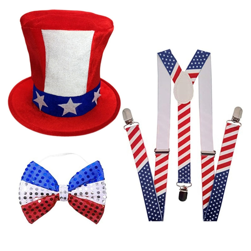 Independance Day Costume Uncle-Sam Accessories Top Hat Sequins Hat Headband Necklaces Stockings for Women & Men