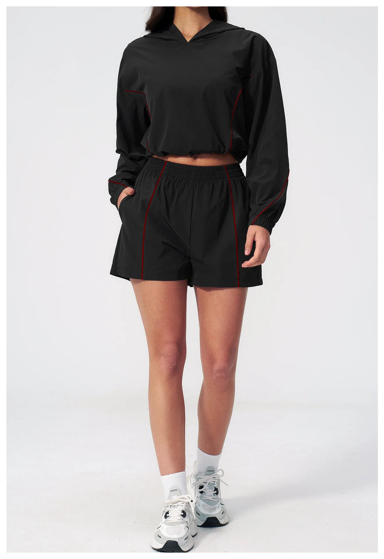 Summer Sunscreen Sports Set Women Zipper Windproof Hooded Sunscreen Fitness Set Yoga Outfits Female Outdoor Workout Cycling Set