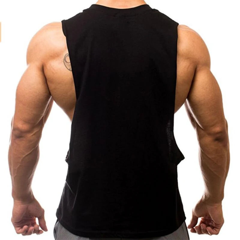 Gym Bodybuilding Running Clothing Summer Cotton Breathable Singlets Mens Training Sleeveless Tank Tops Large Side Slits Shirts