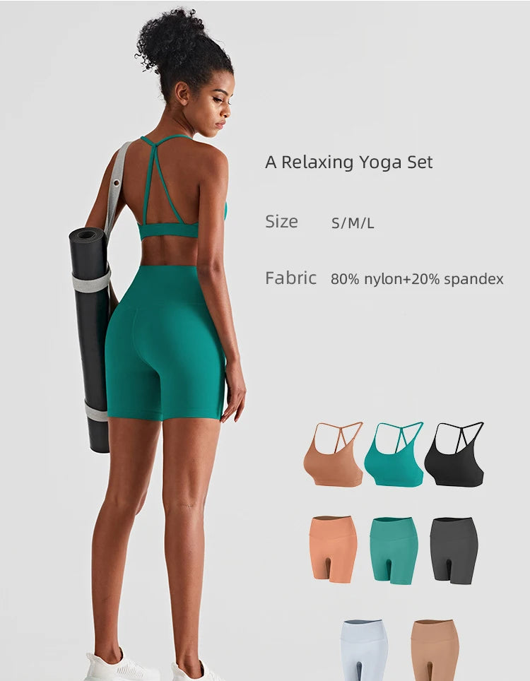 2024 New Yoga Shorts Sets Shockproof Vest High Waist Shorts Breathable Women's Tight Fitting Sports Yoga Sexy Crop Top Gym Set