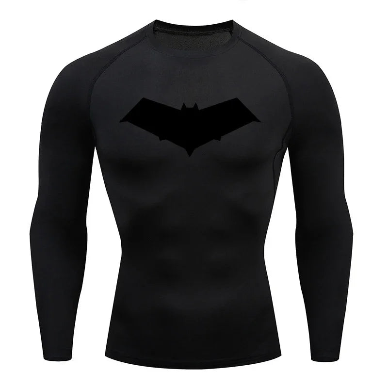 Summer Casual Run Compression T-Shirt Men Tops Bat Print Quick-Dry Fitness Gym Sportswear MMA Rashguard Jersey Workout Tee Male