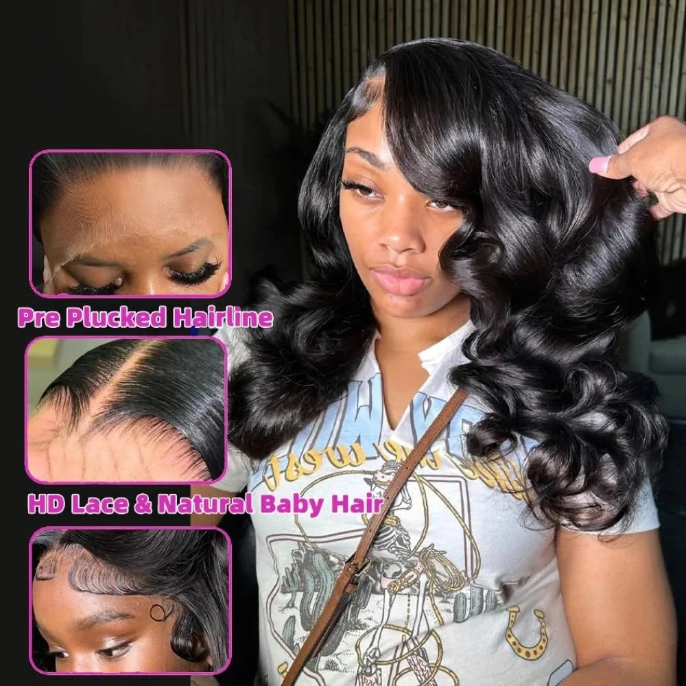 200 Density Body Wave 13x4 HD Transparent Lace Front Human Hair Wig Black 13x6 Lace Frontal Wigs 30 40 Inch PrePlucked Lace