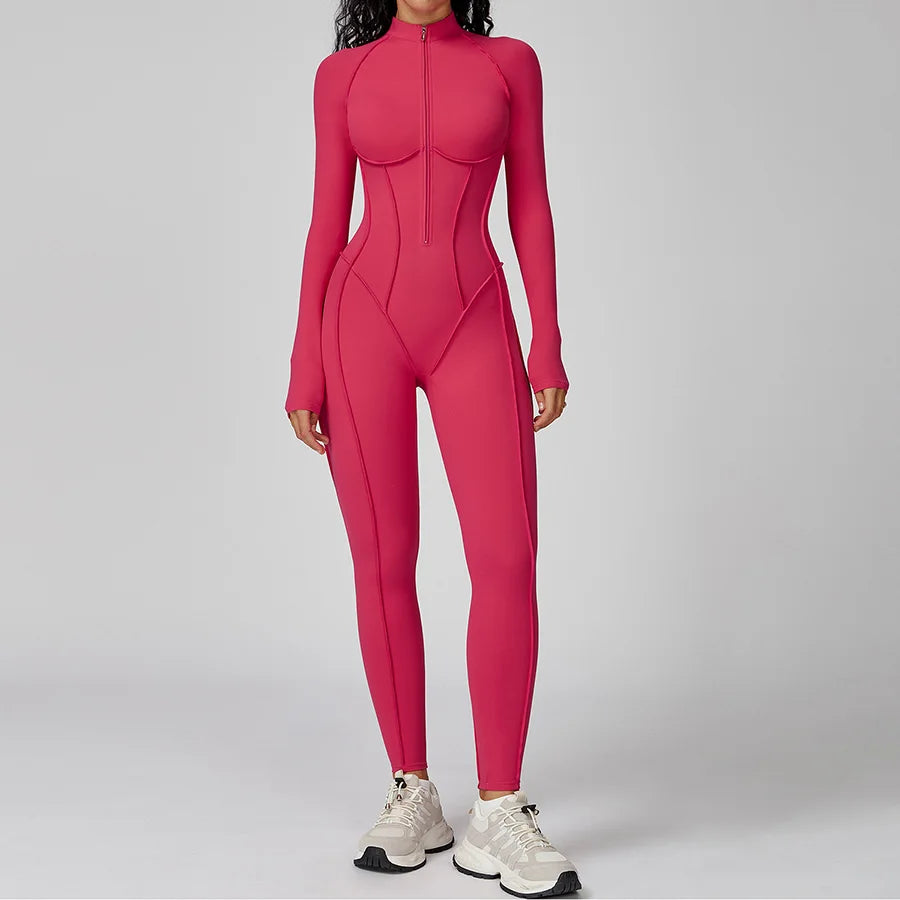 New Autumn/Winter Women One-piece Seamless Yoga Jumpsuits leggings Long-sleeved Zipper Slim Fit Sports Fitness Outfit Tracksuits