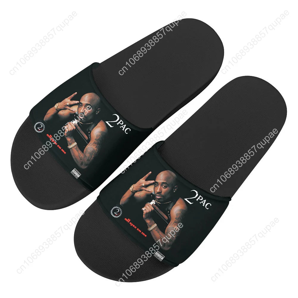 Tupac Rapper 2Pac Slippers Home Water Shoes Rapper Hip hop singer Men Women Teenagers Beach Pool Sandals Custom Summer Slipper