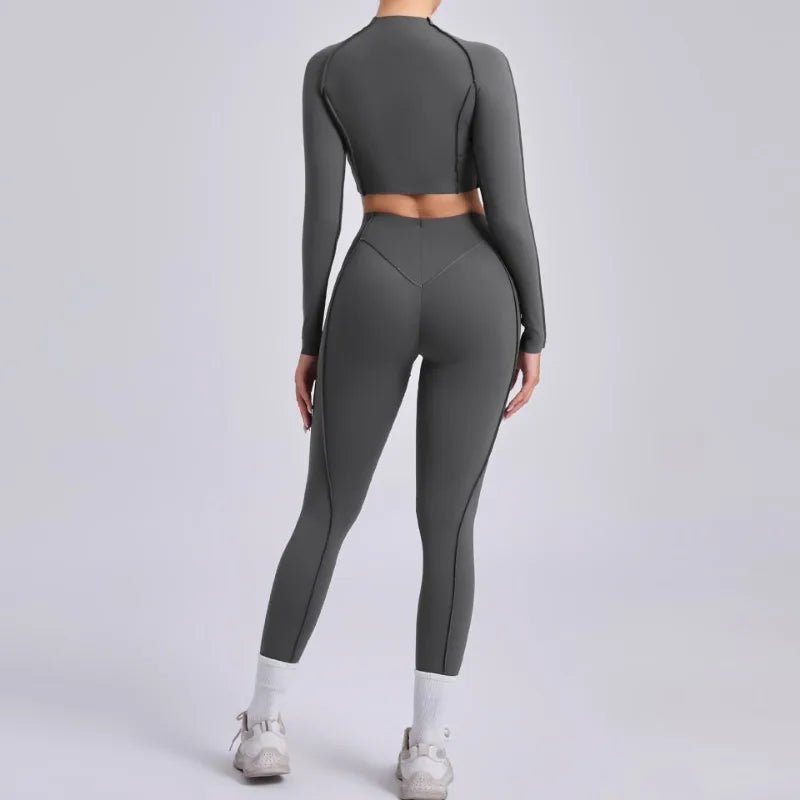 Seamless Yoga Sets Sports Fitness Hip-lifting High Waist Skinny Long-sleeved Suit Running Workout Gym Leggings Sets for Women