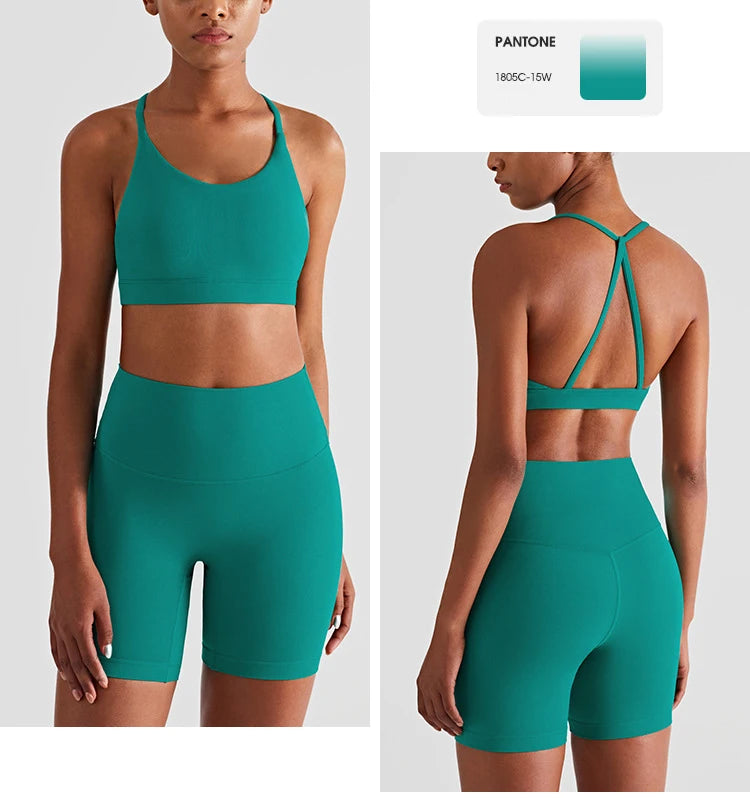 2024 New Yoga Shorts Sets Shockproof Vest High Waist Shorts Breathable Women's Tight Fitting Sports Yoga Sexy Crop Top Gym Set